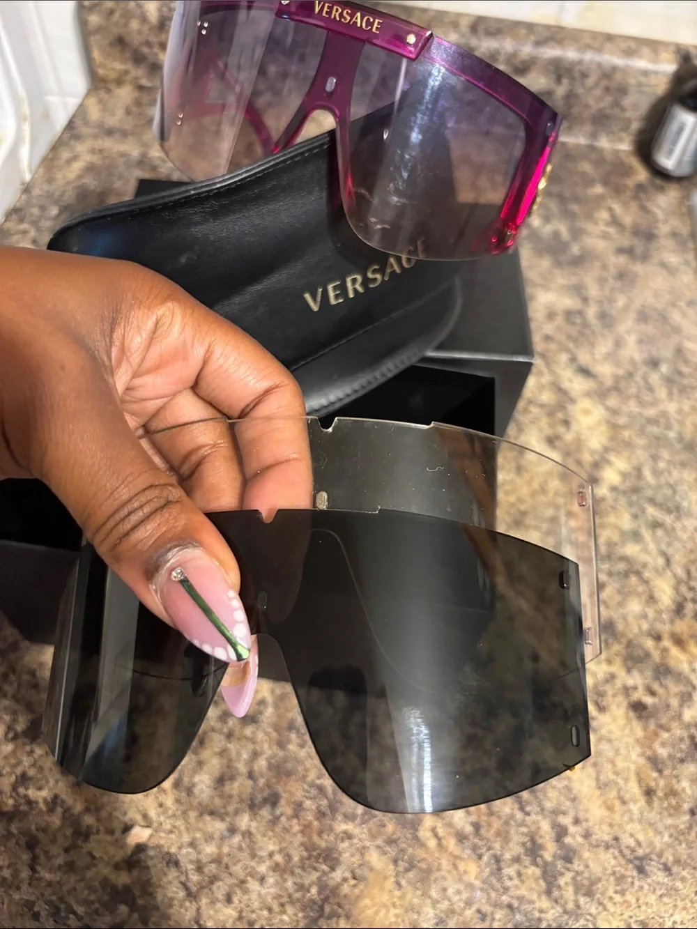 Versace Women's Purple-Pink Shield Sunglasses